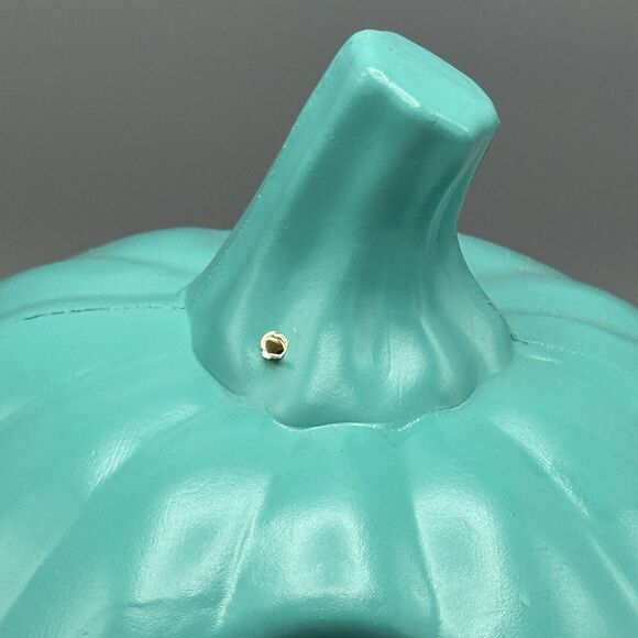 Unmarked Teal Halloween Pumpkin Happy Jack O Lantern Blow Mold Light Up 9" T - Picture 5 of 12